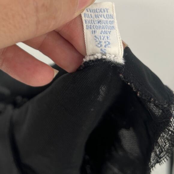 Vintage 90s Vanity Fair Basque Waist Slip Dress Sz S Y2K Black Lace Whimsigoth - Picture 12 of 12